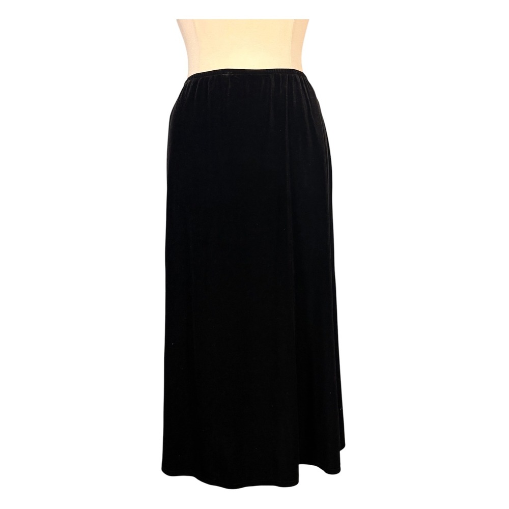 Vintage 90s Y2K Black Velvet Midi Skirt 14 Whimsigoth Witchy Chic Dark Romance
